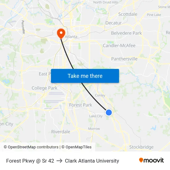 Forest Pkwy @ Sr 42 to Clark Atlanta University map
