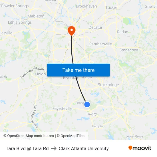 Tara Blvd @ Tara Rd to Clark Atlanta University map