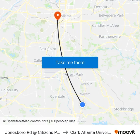 Jonesboro Rd @ Citizens Pkwy to Clark Atlanta University map