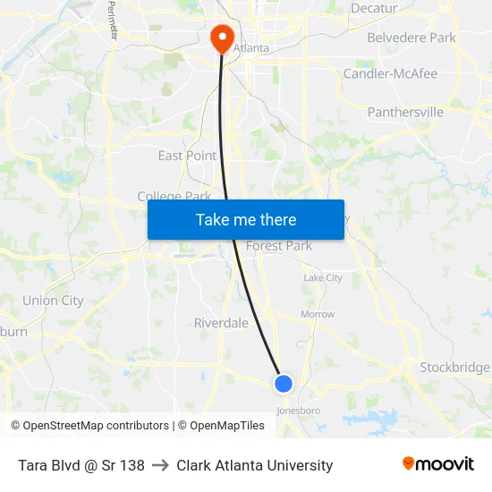 Tara Blvd @ Sr 138 to Clark Atlanta University map
