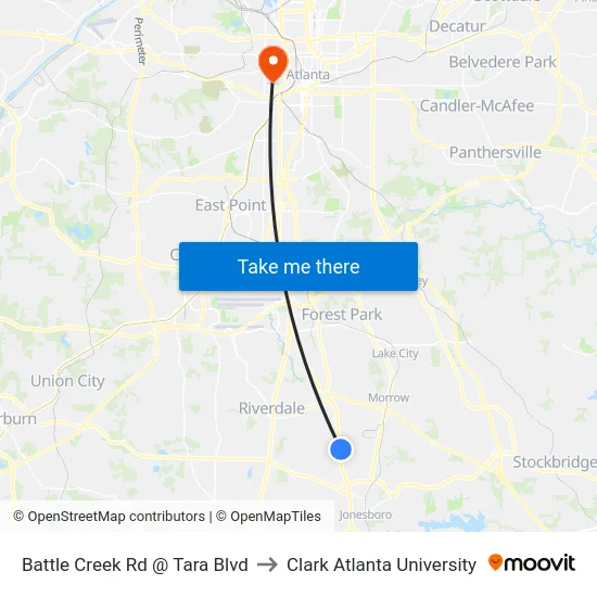 Battle Creek Rd @ Tara Blvd to Clark Atlanta University map