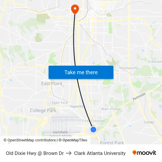 Old Dixie Hwy @ Brown Dr to Clark Atlanta University map