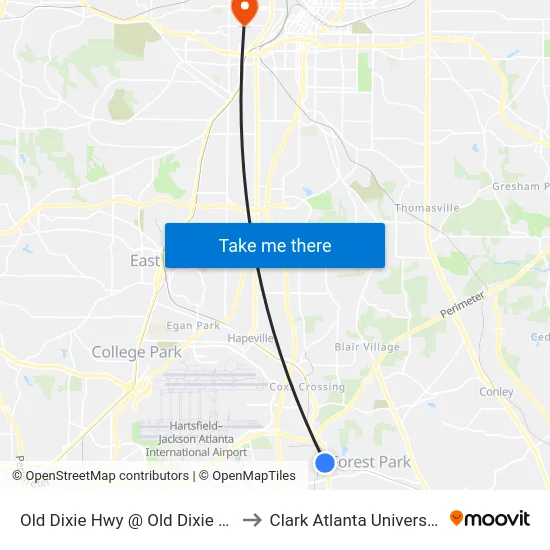 Old Dixie Hwy @ Old Dixie Rd to Clark Atlanta University map