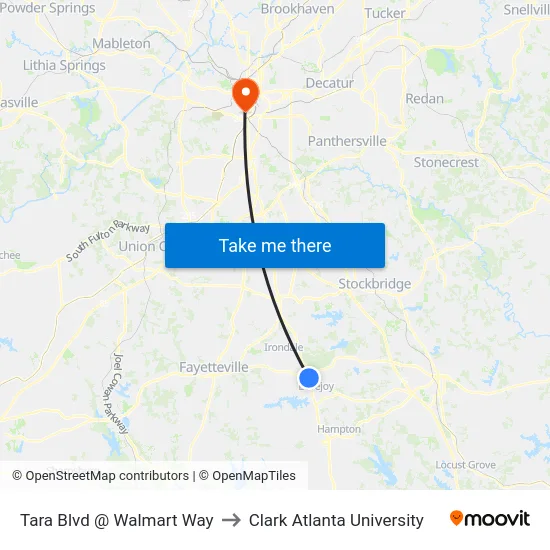 Tara Blvd @ Walmart Way to Clark Atlanta University map