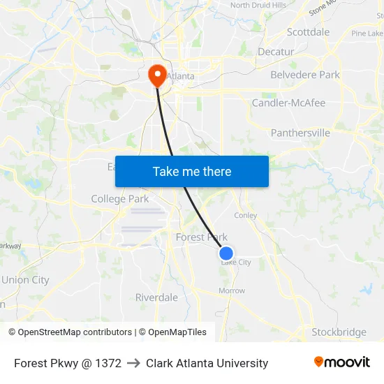Forest Pkwy @ 1372 to Clark Atlanta University map