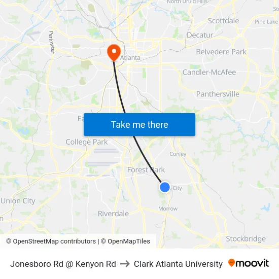 Jonesboro Rd @ Kenyon Rd to Clark Atlanta University map