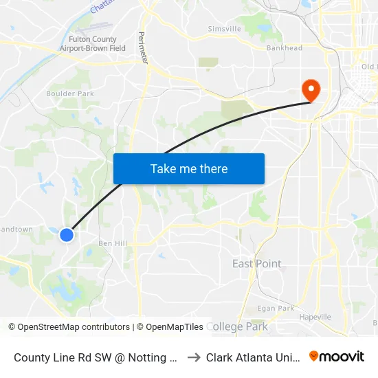 County Line Rd SW @ Notting Hill Dr SW to Clark Atlanta University map