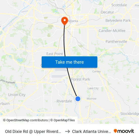 Old Dixie Rd @ Upper Riverdale Rd to Clark Atlanta University map