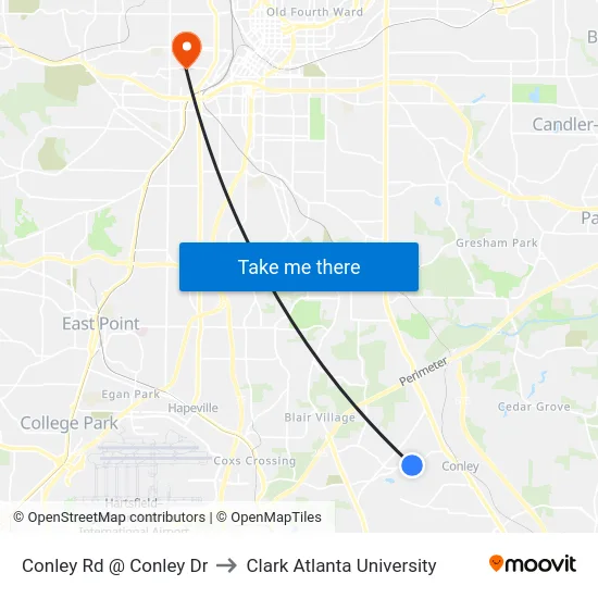 Conley Rd @ Conley Dr to Clark Atlanta University map