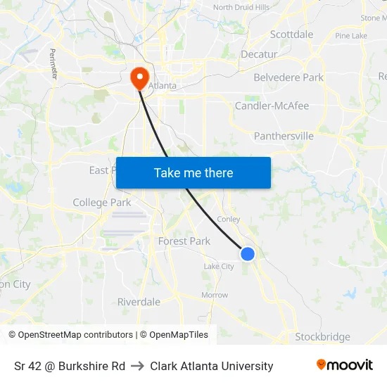 Sr 42 @ Burkshire Rd to Clark Atlanta University map