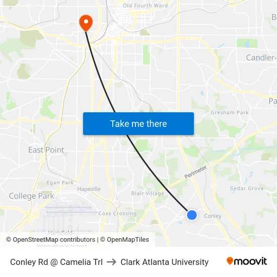 Conley Rd @ Camelia Trl to Clark Atlanta University map
