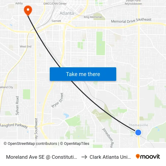 Moreland Ave SE @ Constitution Rd SE to Clark Atlanta University map