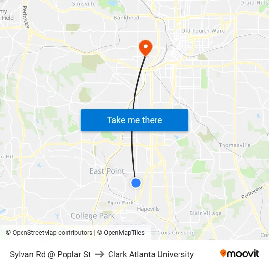 Sylvan Rd @ Poplar St to Clark Atlanta University map