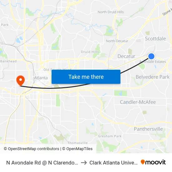 N Avondale Rd @ N Clarendon Ave to Clark Atlanta University map