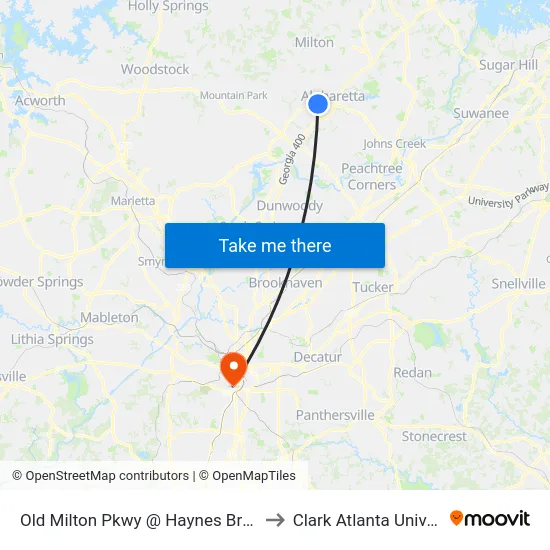 Old Milton Pkwy @ Haynes Bridge Rd to Clark Atlanta University map