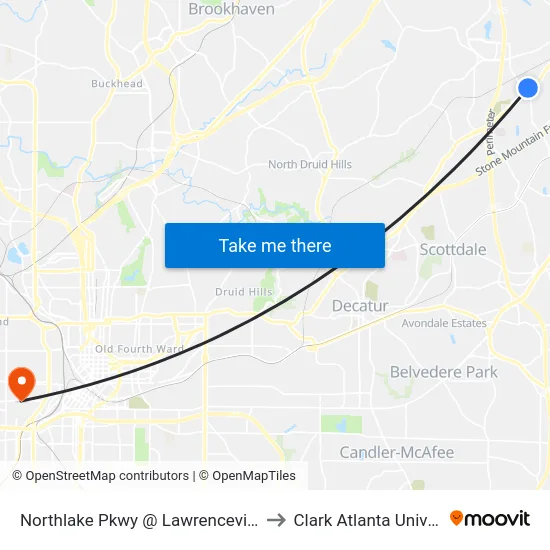 Northlake Pkwy @ Lawrenceville Hwy to Clark Atlanta University map