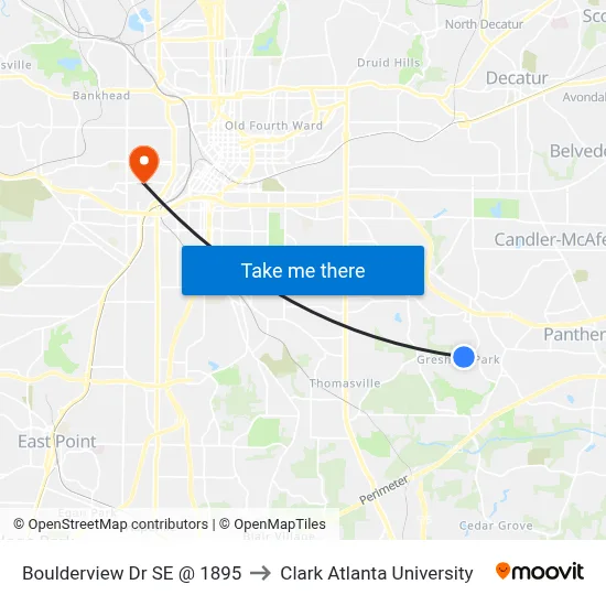 Boulderview Dr SE @ 1895 to Clark Atlanta University map