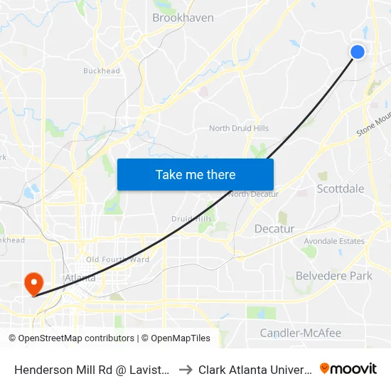 Henderson Mill Rd @ Lavista Rd to Clark Atlanta University map