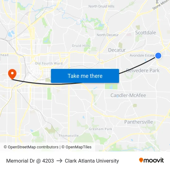 Memorial Dr @ 4203 to Clark Atlanta University map