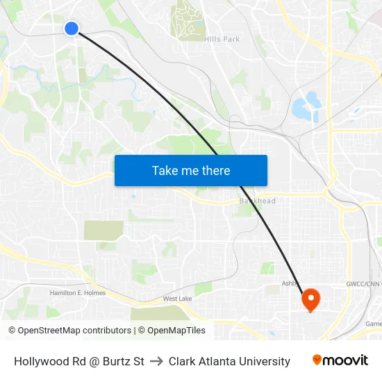 Hollywood Rd @ Burtz St to Clark Atlanta University map