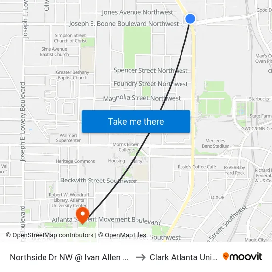 Northside Dr NW @ Ivan Allen Jr Blvd NW to Clark Atlanta University map