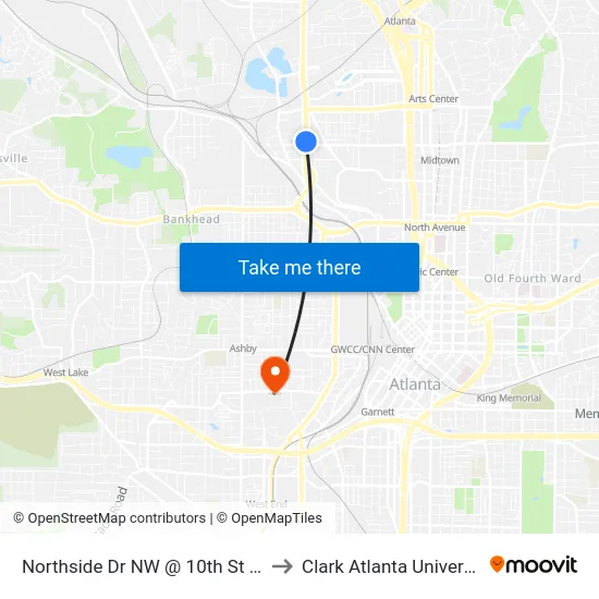 Northside Dr NW @ 10th St NW to Clark Atlanta University map