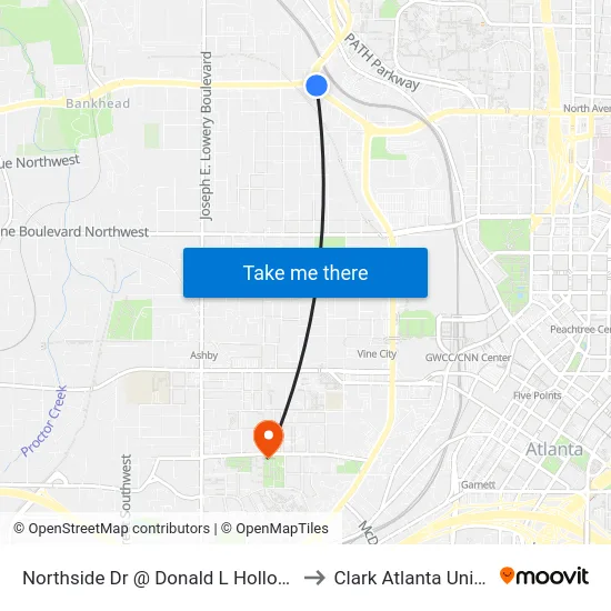 Northside Dr @ Donald L Hollowell Pkwy to Clark Atlanta University map