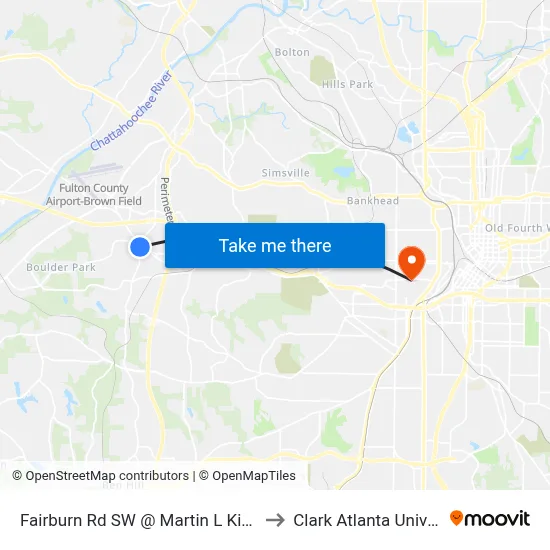 Fairburn Rd SW @ Martin L King Jr Dr to Clark Atlanta University map
