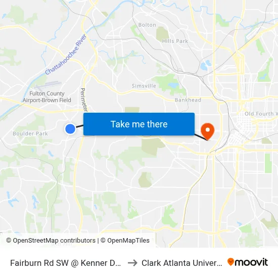 Fairburn Rd SW @ Kenner Dr SW to Clark Atlanta University map