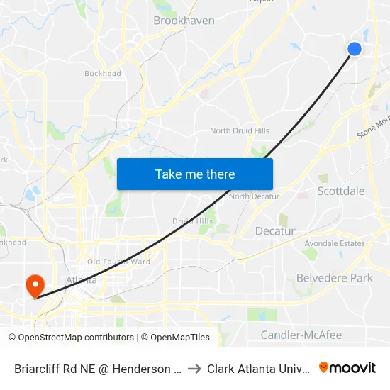 Briarcliff Rd NE @ Henderson Mill Rd to Clark Atlanta University map