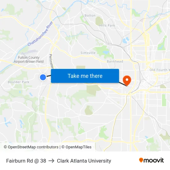 Fairburn Rd @ 38 to Clark Atlanta University map