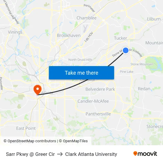 Sarr Pkwy @ Greer Cir to Clark Atlanta University map