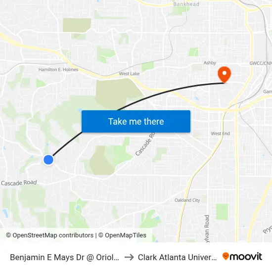 Benjamin E Mays Dr @ Oriole Dr to Clark Atlanta University map