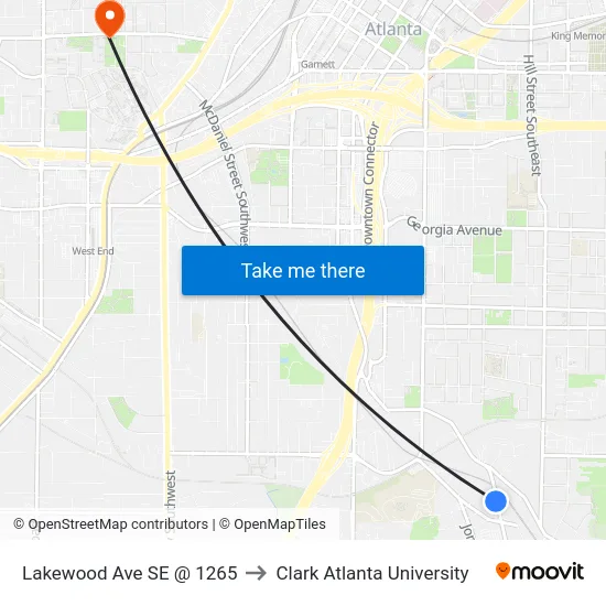 Lakewood Ave SE @ 1265 to Clark Atlanta University map