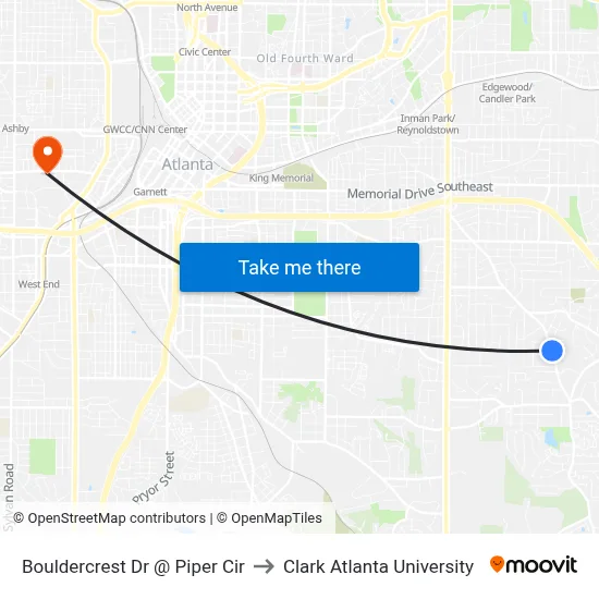 Bouldercrest Dr @ Piper Cir to Clark Atlanta University map