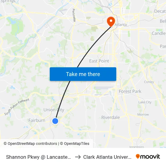 Shannon Pkwy @ Lancaster Ln to Clark Atlanta University map
