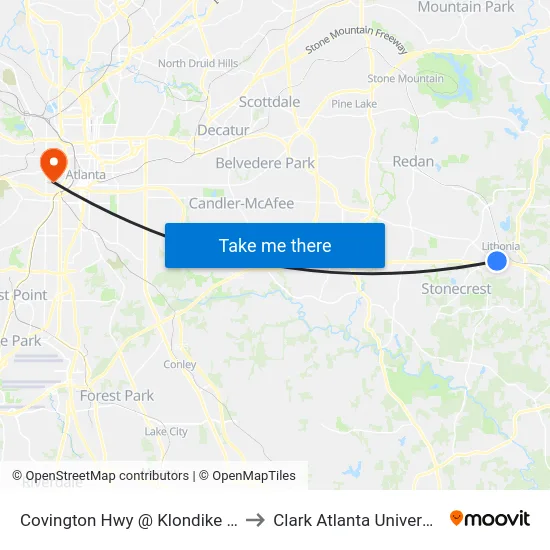 Covington Hwy @ Klondike Rd to Clark Atlanta University map
