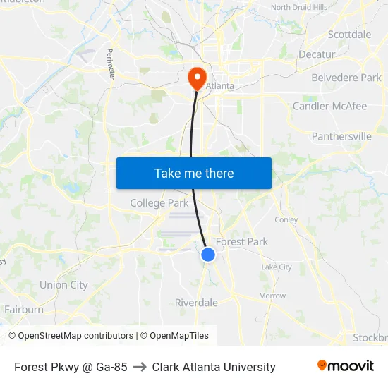 Forest Pkwy @ Ga-85 to Clark Atlanta University map