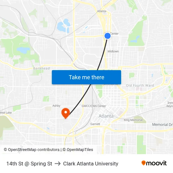 14th St @ Spring St to Clark Atlanta University map
