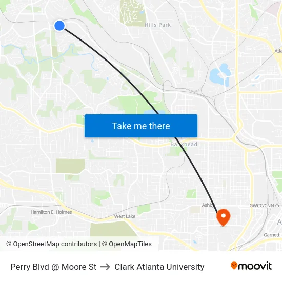 Perry Blvd @ Moore St to Clark Atlanta University map