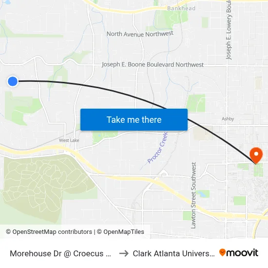 Morehouse Dr @ Croecus Ave to Clark Atlanta University map