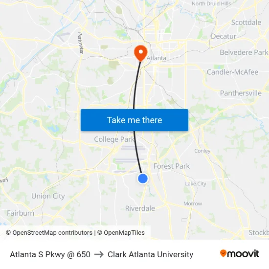 Atlanta S Pkwy @ 650 to Clark Atlanta University map