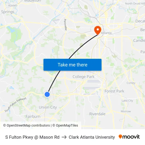 S Fulton Pkwy @ Mason Rd to Clark Atlanta University map