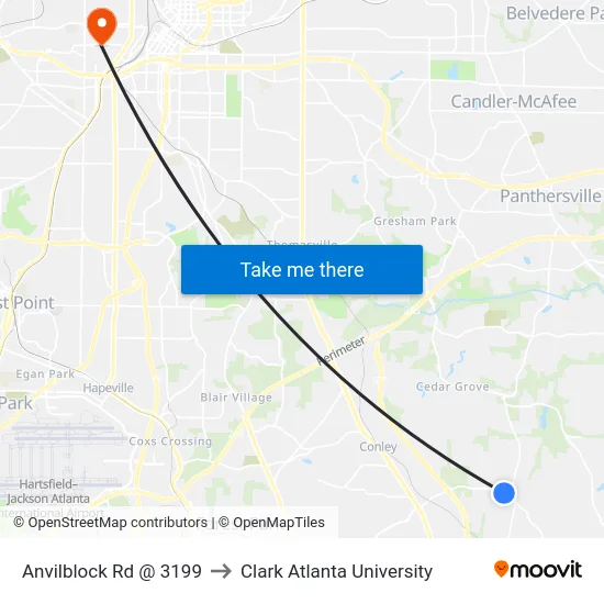 Anvilblock Rd @ 3199 to Clark Atlanta University map