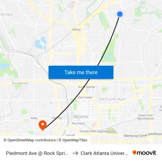 Piedmont Ave @ Rock Springs to Clark Atlanta University map