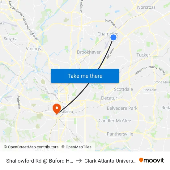 Shallowford Rd @ Buford Hwy to Clark Atlanta University map
