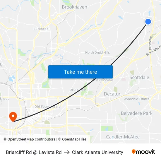 Briarcliff Rd @ Lavista Rd to Clark Atlanta University map