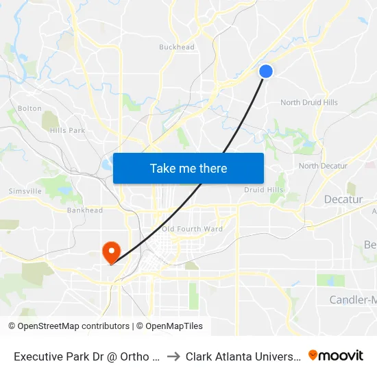 Executive Park Dr @ Ortho Ln to Clark Atlanta University map
