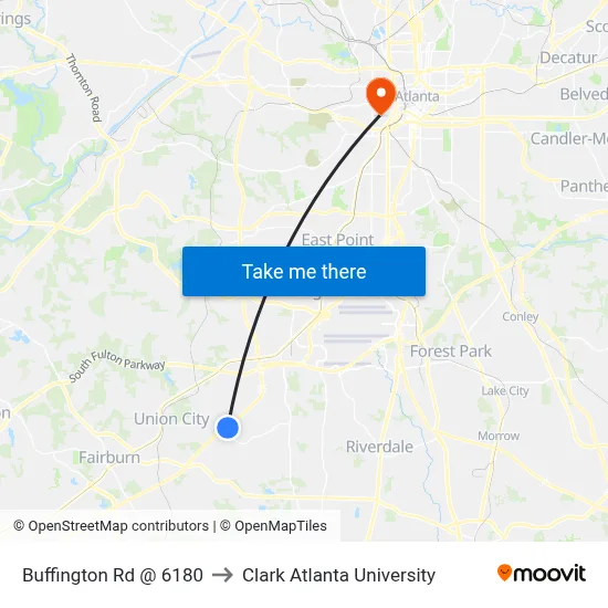 Buffington Rd @ 6180 to Clark Atlanta University map