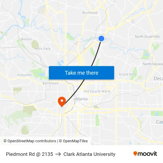 Piedmont Rd @ 2135 to Clark Atlanta University map